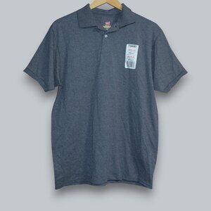 New! HANES Comfort Blend EcoSmart Men's Sz M Gray Polo Shirt